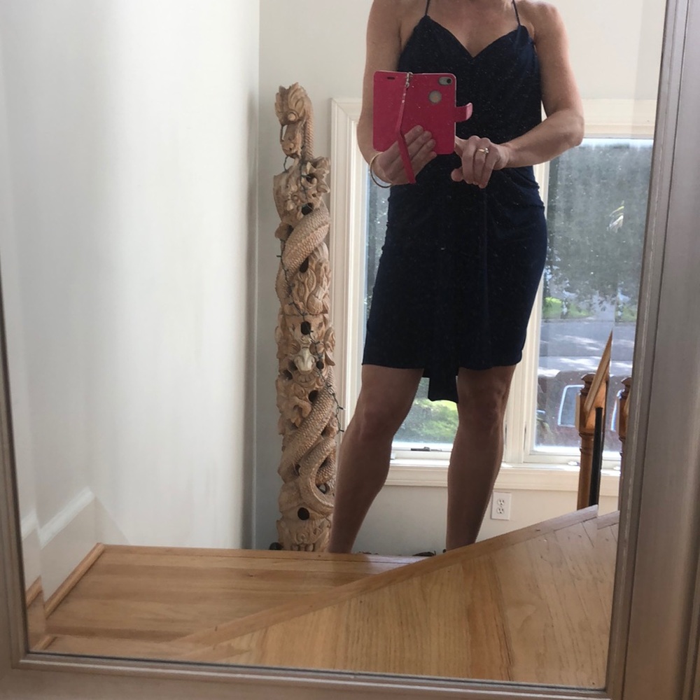 Blue Spaghetti strap draped dress